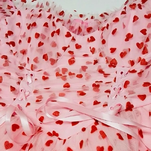 NWT Small Dolls Kill Sugar Thrillz Heavenly Affair Tulle Heart Flocked Babydoll - Picture 11 of 16